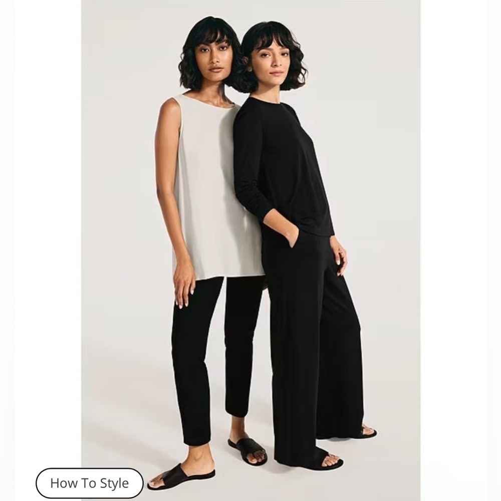 Eileen Fisher Black slight flare pants soft stretchy comfy small lounge relaxed